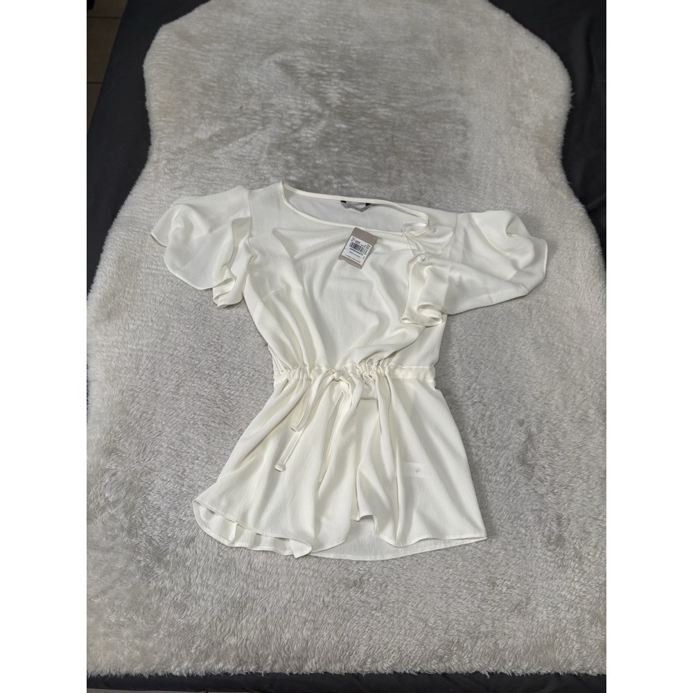 New TU Women's Cream Blouse Top Size 8 Shirt Short‎ Sleeve
